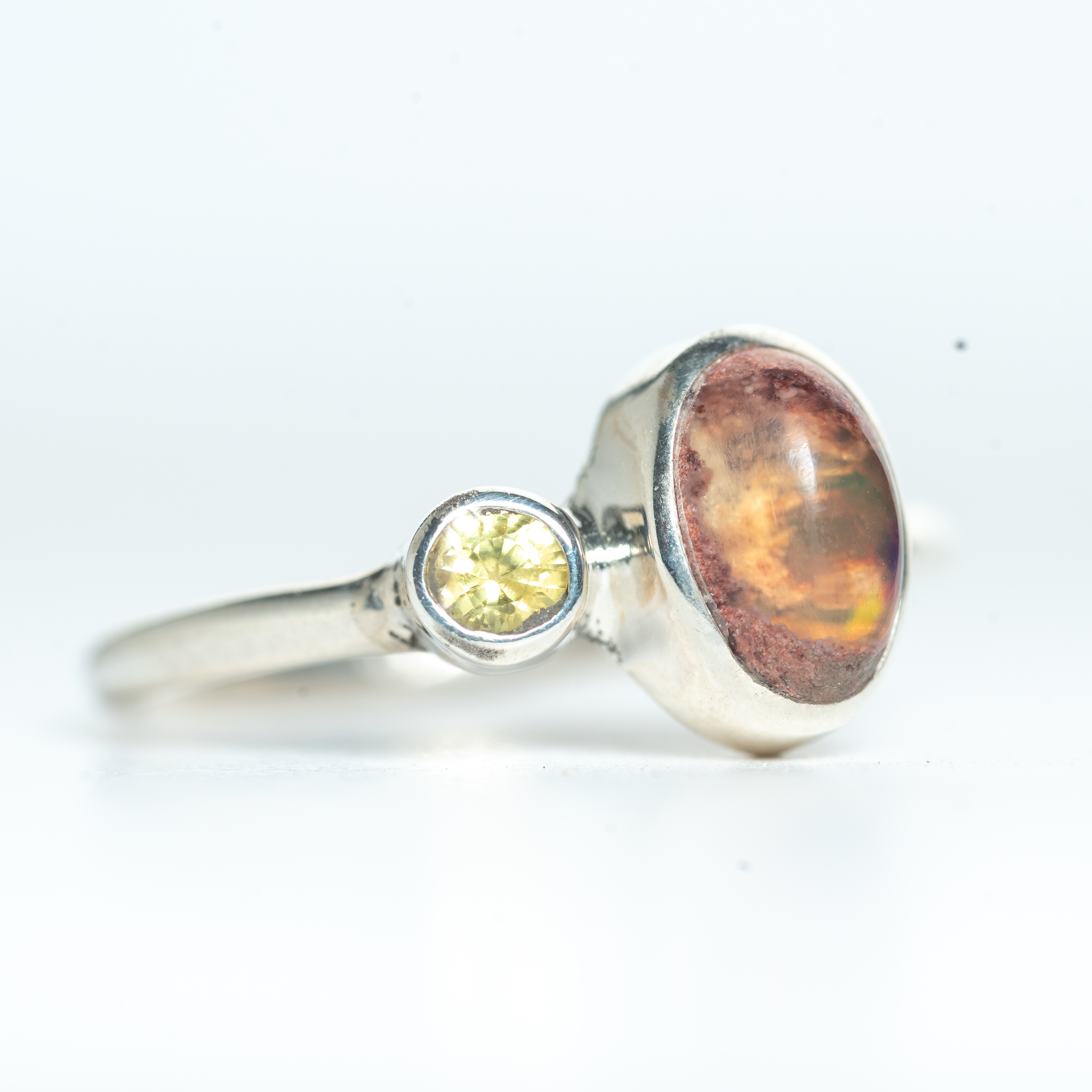 Anillo Ópalo de Fuego y Turmalina Amarilla T9