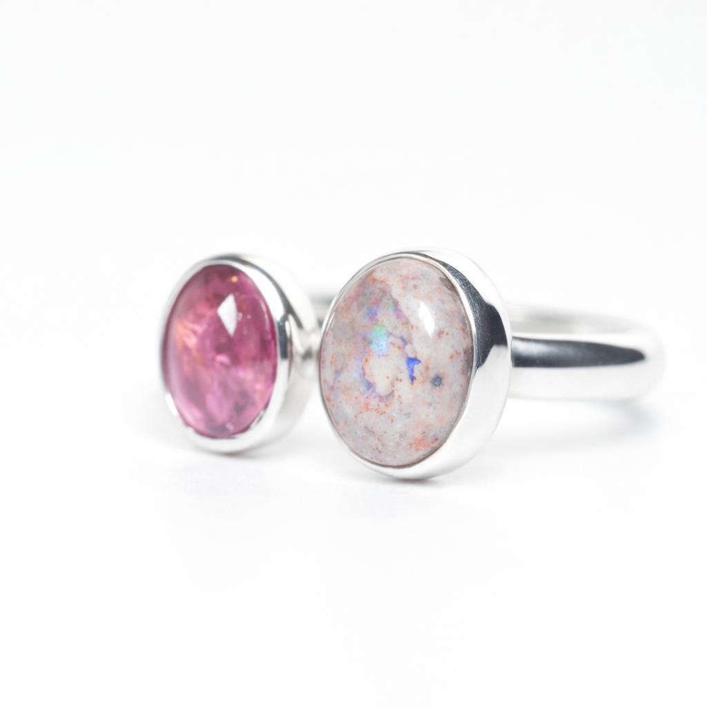 Anillo ORQUÍDEA Turmalina Rosa y Ópalo de Fuego T14-17