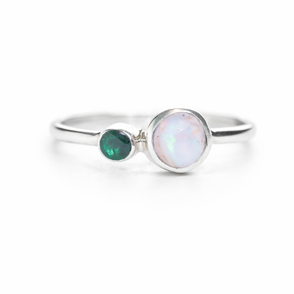 Anillo VENUS Ópalo de Fuego y Esmeralda T16