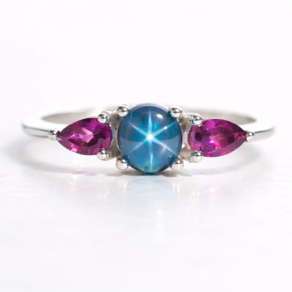 Anillo ESTRELLA AZUL Zafiro Azul Estrella y Rodolitas T17