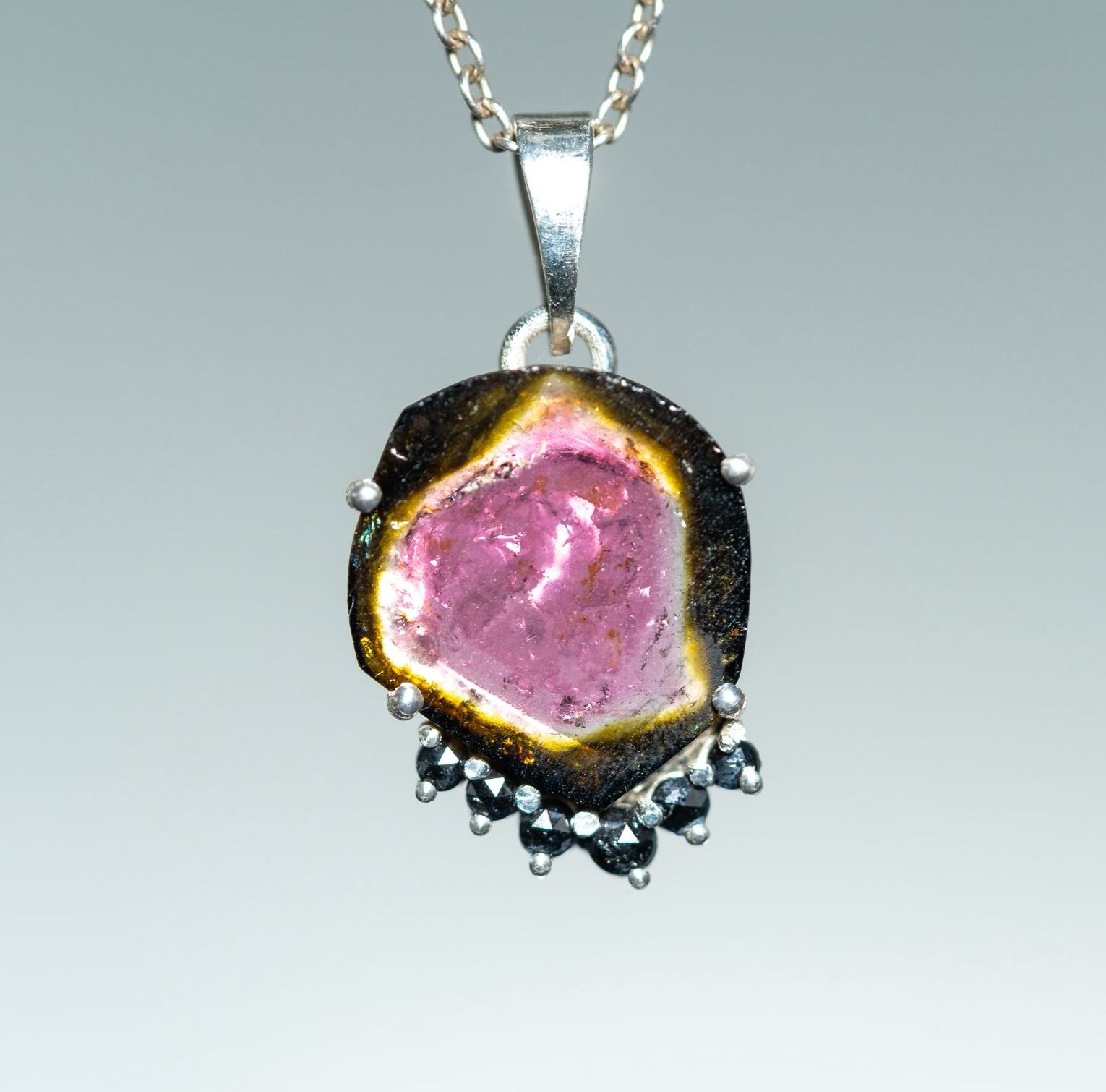 Colgante CORAL Turmalina Sandía y Diamantes negros