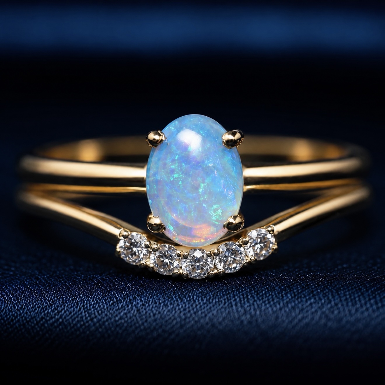 Anillo Promesa de Oro 18k con Ópalo Australiano y Diamantes Naturales