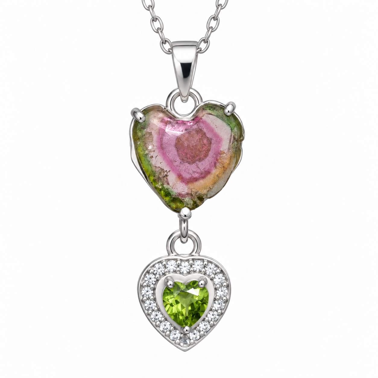Colgante Amor de Verano | Turmalina Sandía, Peridoto y Zafiros Blancos | Joya Única en Plata 925