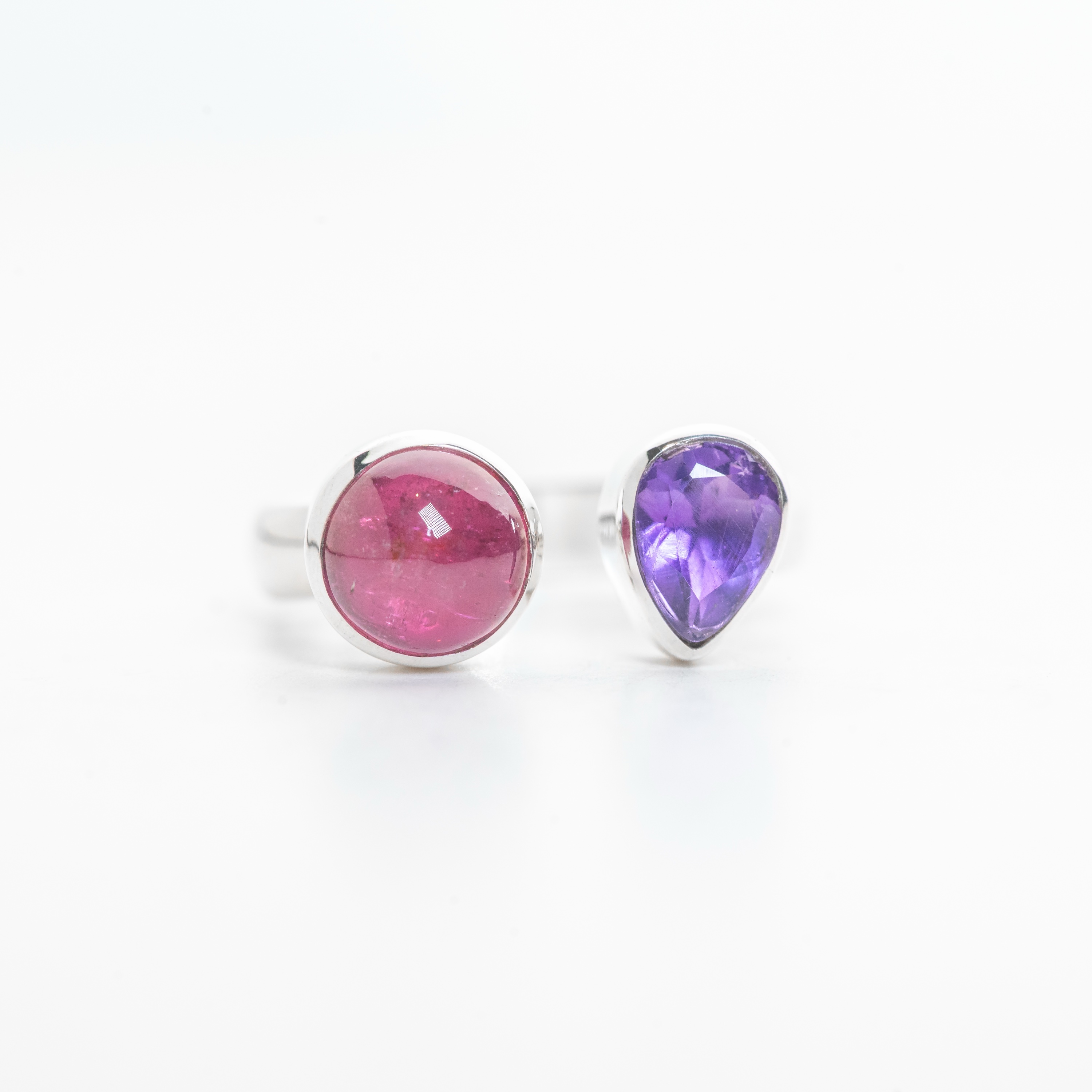 Anillo Ajustable de Turmalina Rosa y Amatista