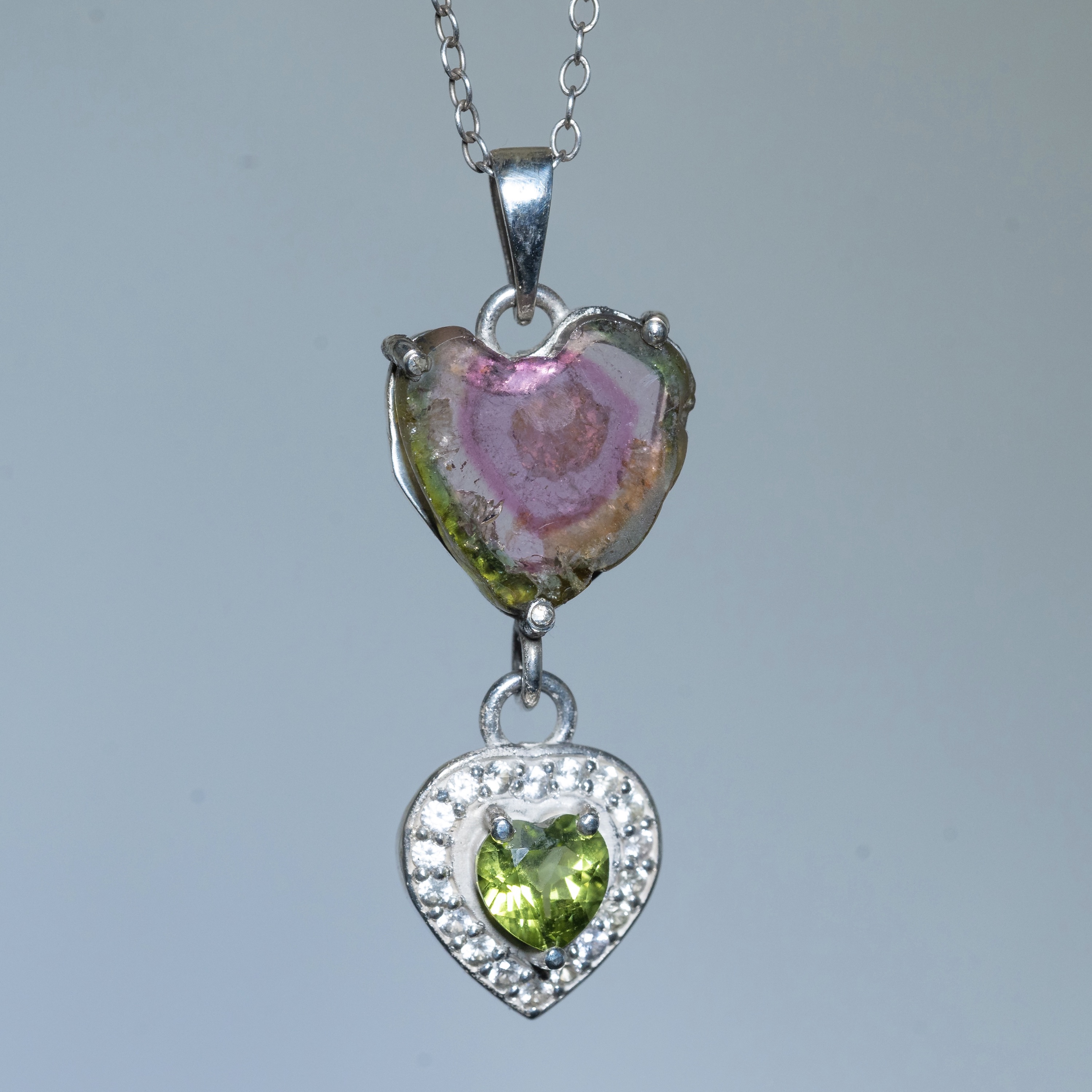 Colgante Amor de Verano | Turmalina Sandía, Peridoto y Zafiros Blancos | Joya Única en Plata 925