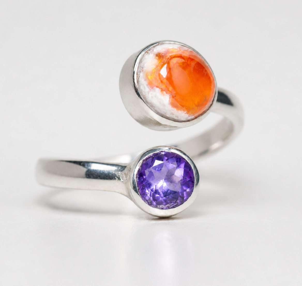 Anillo KUNDALINI Ópalo de Fuego y Amatista T10-14