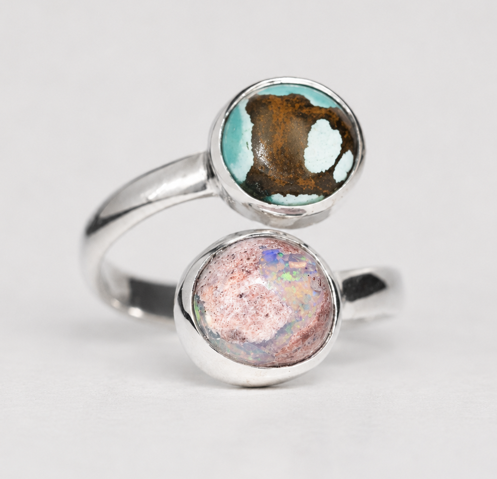 Anillo KUNDALINI Ópalo de Fuego y Turquesa T10-14