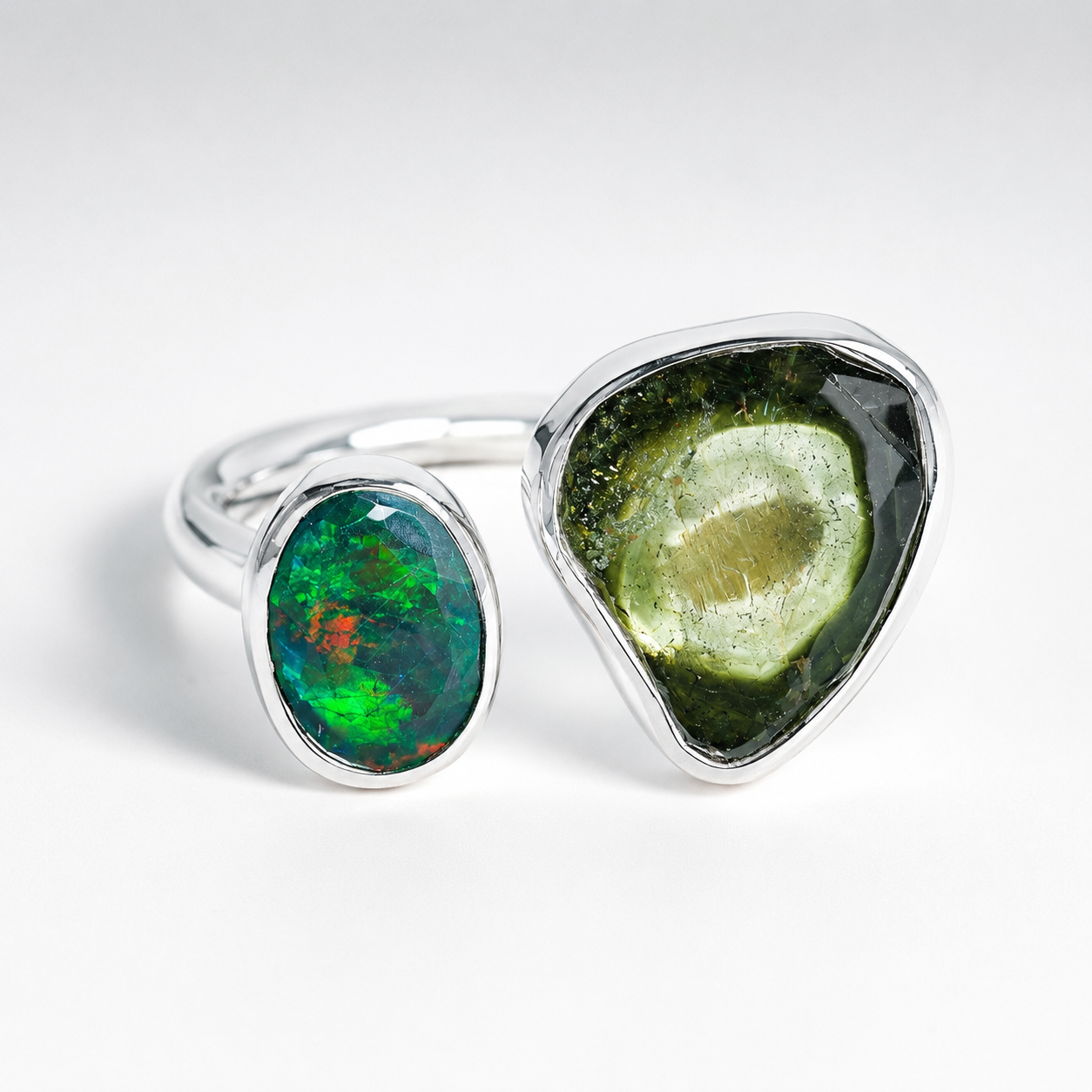 Anillo Ajustable SIROCO Ópalo Negro y Turmalina Sandía T9-11