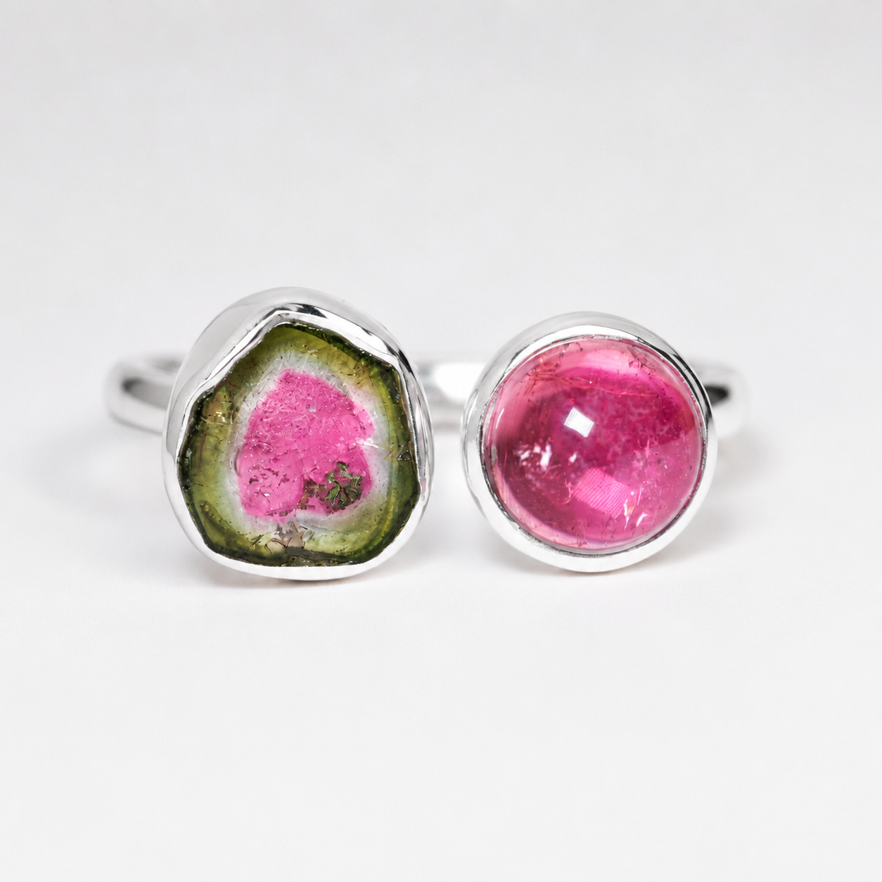 Anillo Ajustable SAKURA Turmalina Sandía y Turmalina Rosa T16-18