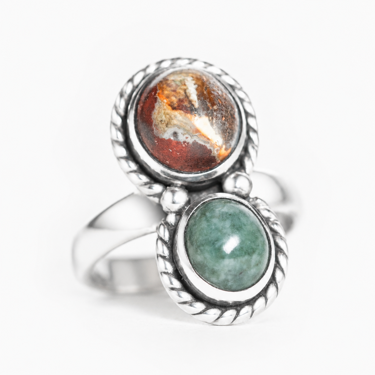 Anillo CACTUS Ópalo de Fuego y Jade de Guatemala T15,5