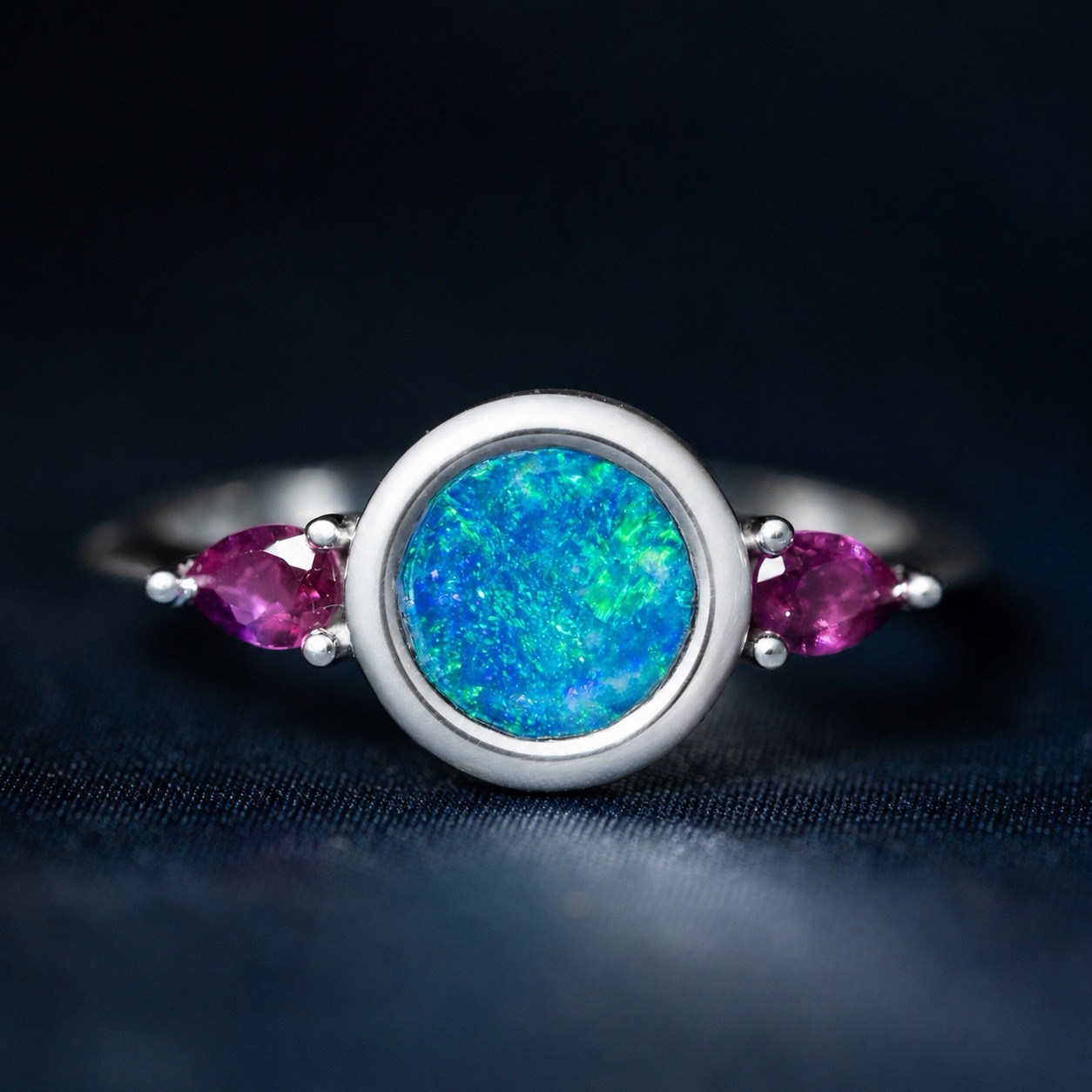 Anillo ECLIPSE. Ópalo australiano y Rodolitas T18