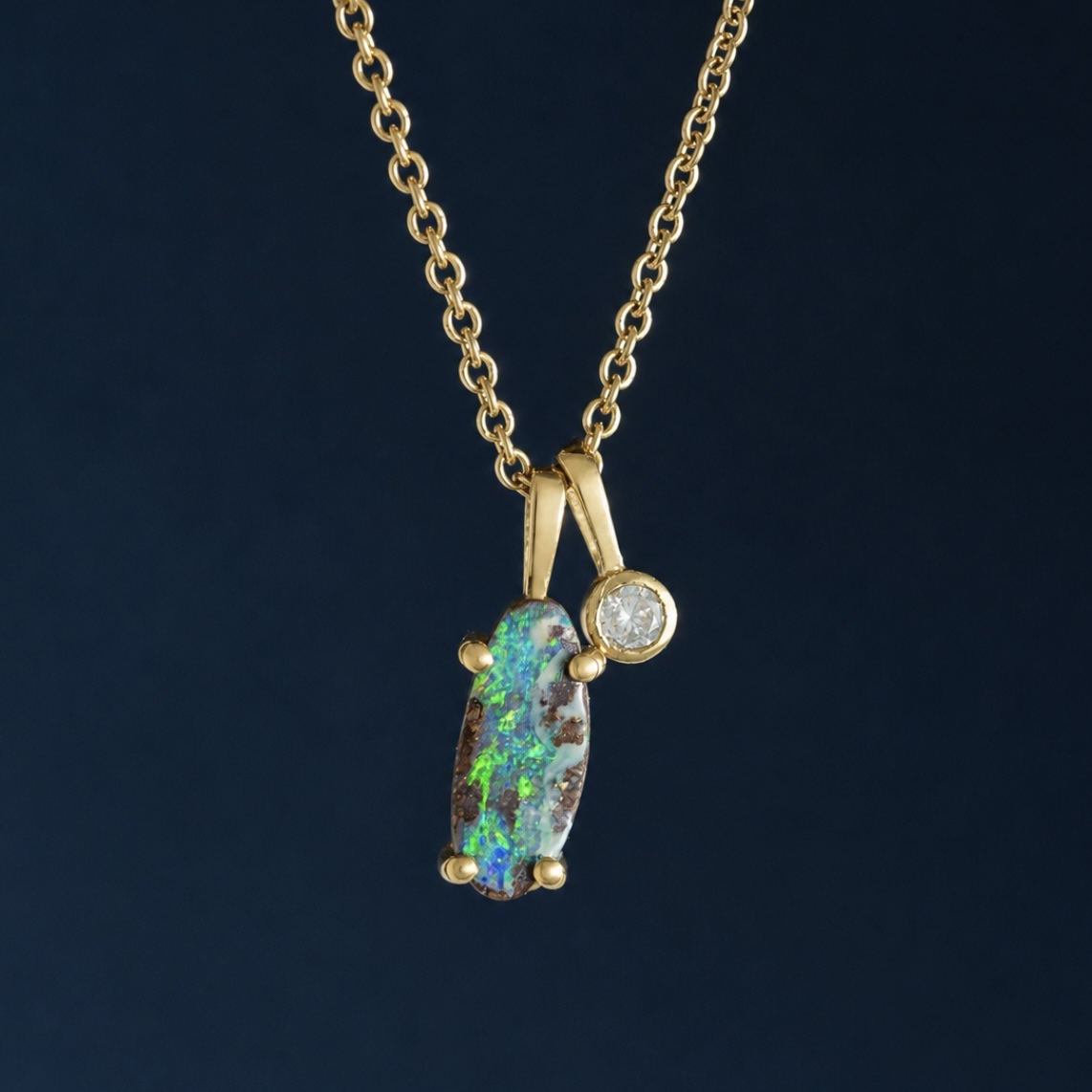 Alma Mía · Colgante doble de Ópalo Boulder y Diamante Natural
