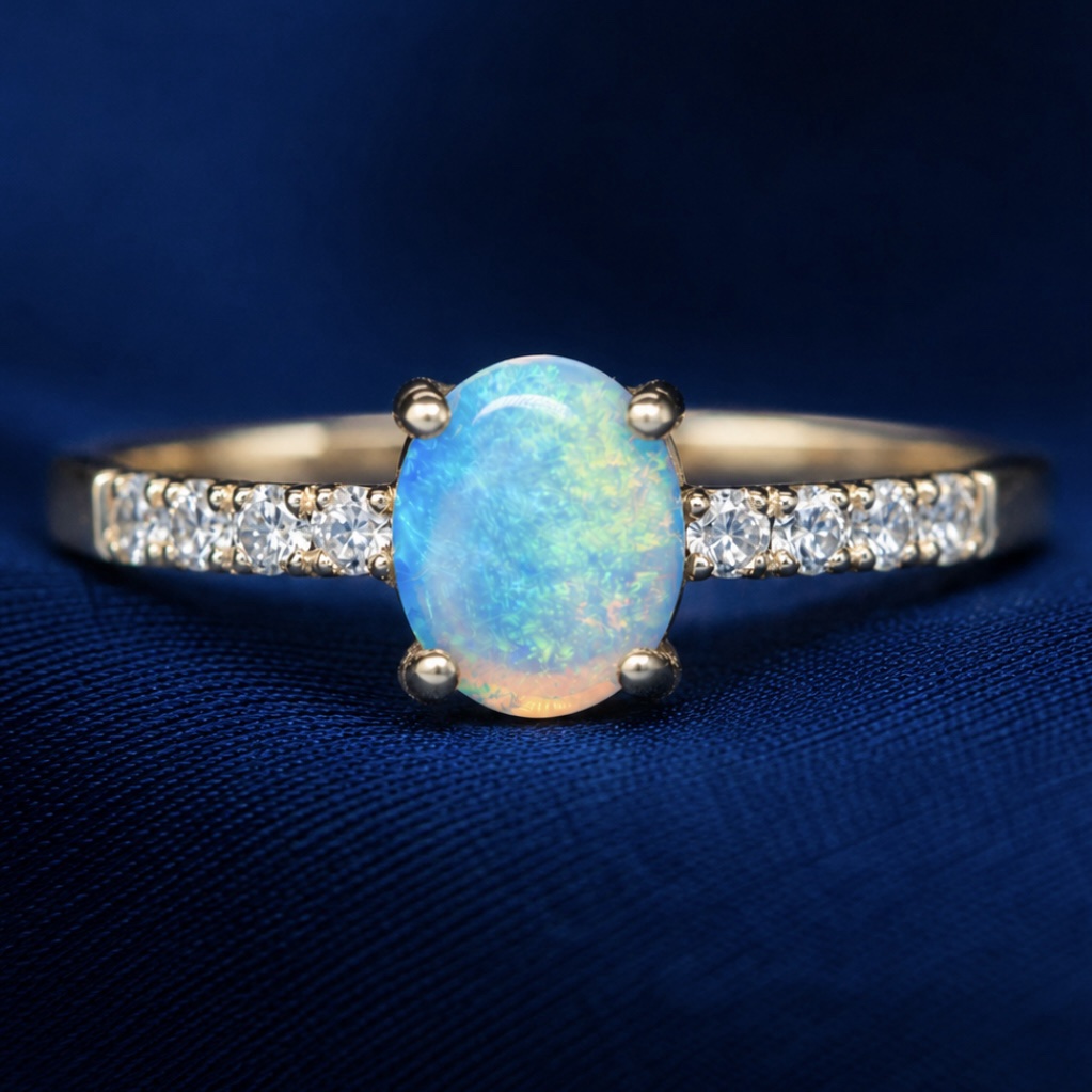 Anillo Per Sempre | Oro 18K, Ópalo Australiano y Diamantes Naturales