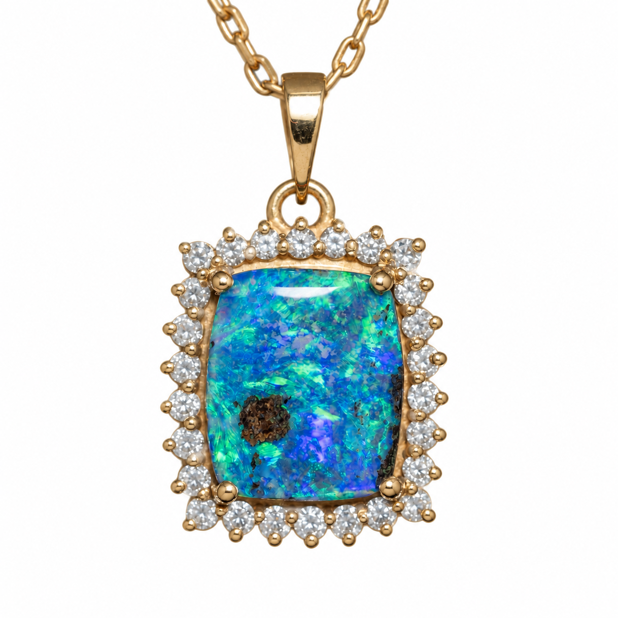 Colgante COSMOS oro 18k con ópalo boulder australiano natural y diamantes naturales